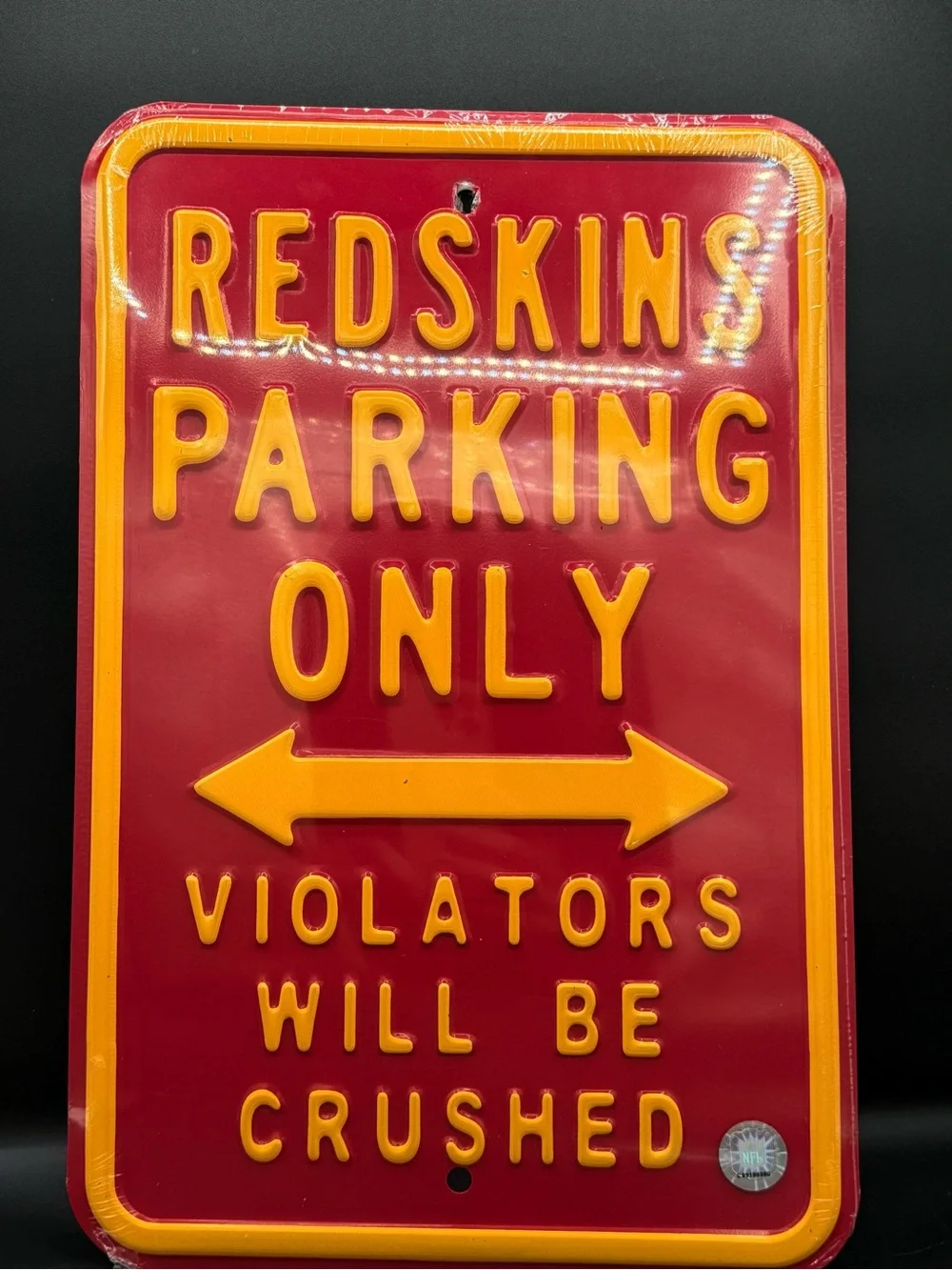 Vintage-Style 'Redskins Parking Only' Metal Sign in Burgundy and Gold